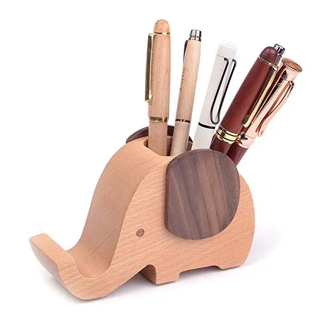 2021 New Design Personalized Wooden Phone Holder Mini Elephant Pen Stand Holder