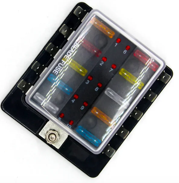 Universal 10 Way Fuse Box Block Fuse Holder Car Vehicle Circuit Auto Blade LED