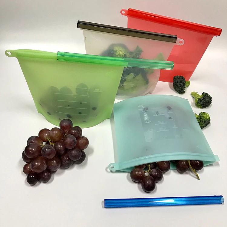 Factory price silicone bag reusable silicone storage bag 500ml 1000ml 1500ml 3000ml 4000ml size silicone food bag for kitchen