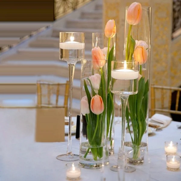 Wedding Table Glass Centerpiece Tealight Holder/hurricane Glass Tealight Candle Holders Set/glass Trio Pedestal Candleholder