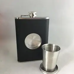 8oz stainless steel Hip Flask with a Built in Collapsible Shot Glass whisky flask