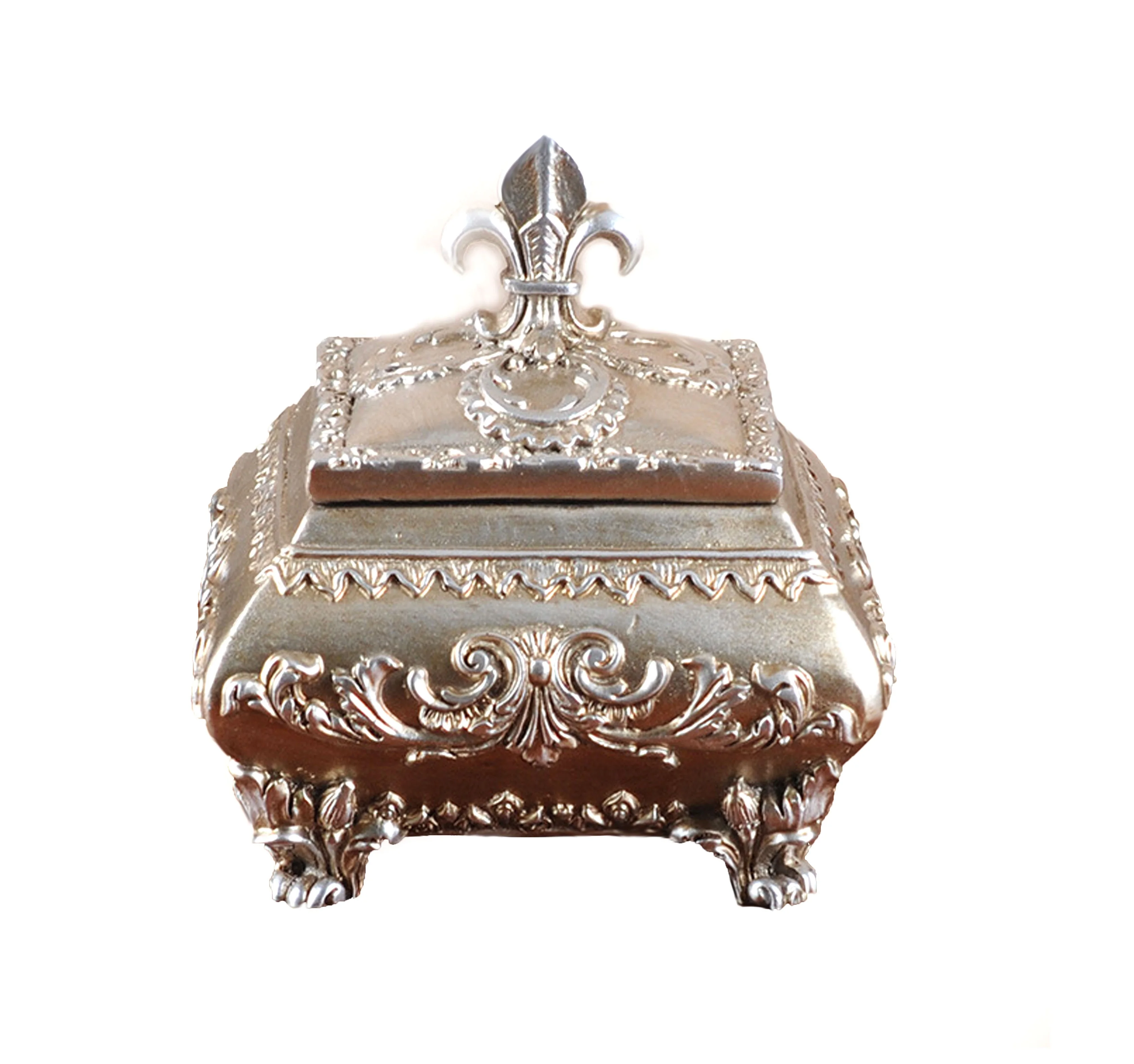 Attractive Ornate Silver Resin Trinket Box For House Decoration