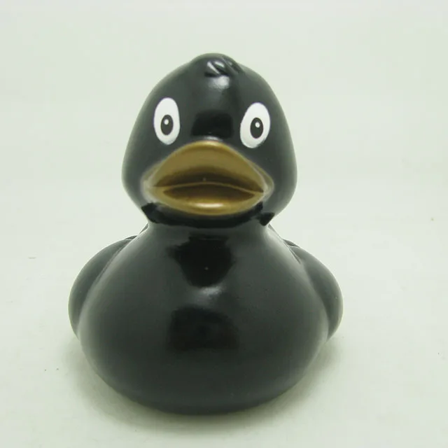 Custom  Plastic PVC Vinyl Bath toy with Logo Printed floating black bath rubber black duck with golden beak for kids