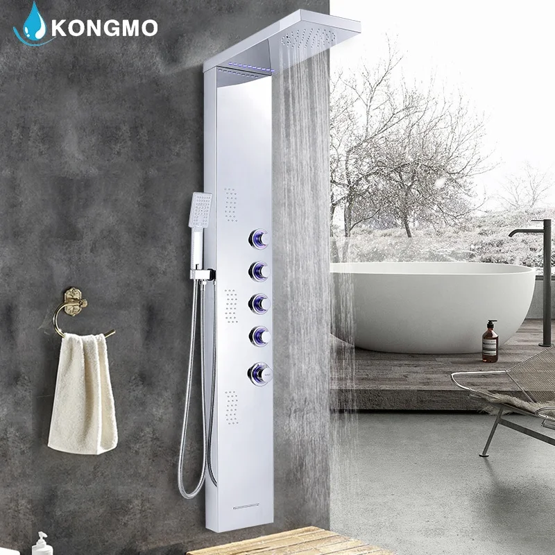 Classic design bathroom massage shower panel with led light overhead and faucets