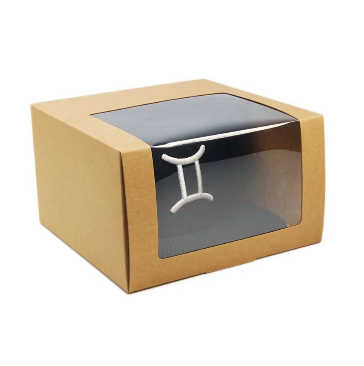 Custom Logo Square Kraft Paper Baseball Cap Packaging Box With PVC Window