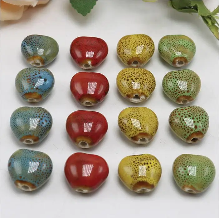 CC1851 Vintage Heart Shape Ceramic Beads, Handmade Pottery, Heart Porcelain Beads for Jewellery Making