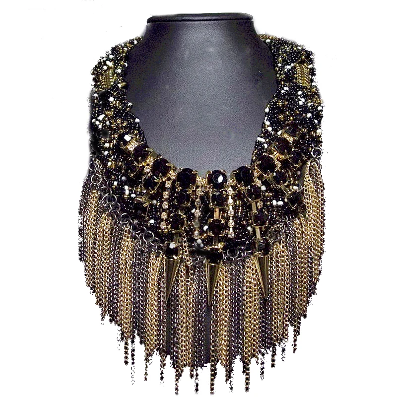 BLNK-195001 Мода уникальный винтажный массивный каблук; Обувь цепь кисточкой дизайн ожерелье из бисера для женщин