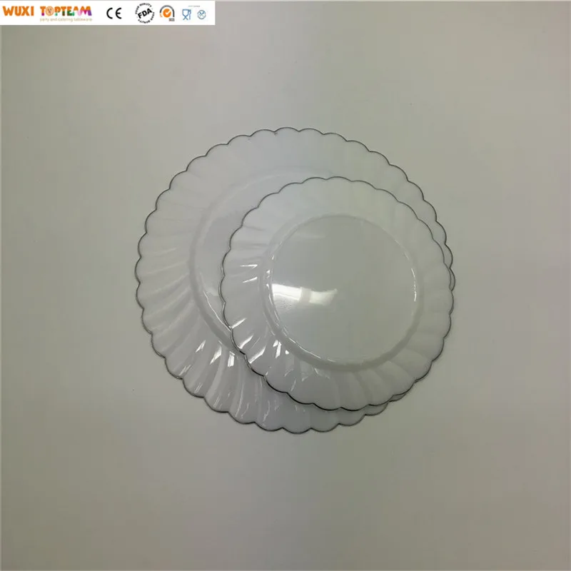 10 'одноразовая пластиковая пластина с серебряным ободком для свадьбы