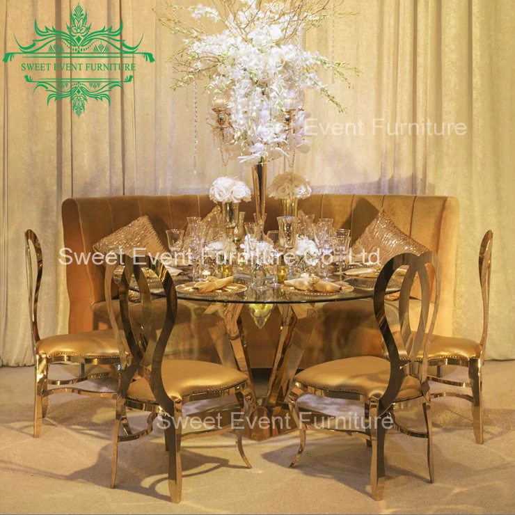 Clear glass top wedding reception chairs and tables with ss base