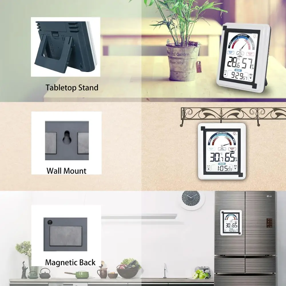 Новейшая домашняя Цифровая метеостанция с термометром и сенсорным экраном, будильник с монитором температуры и влажности