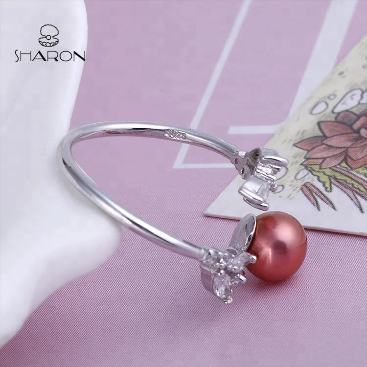 Wholesale  Leaves Jewelry Sterling Silver Adjustable Girl Real Freshwater Pear Crystal  Ring