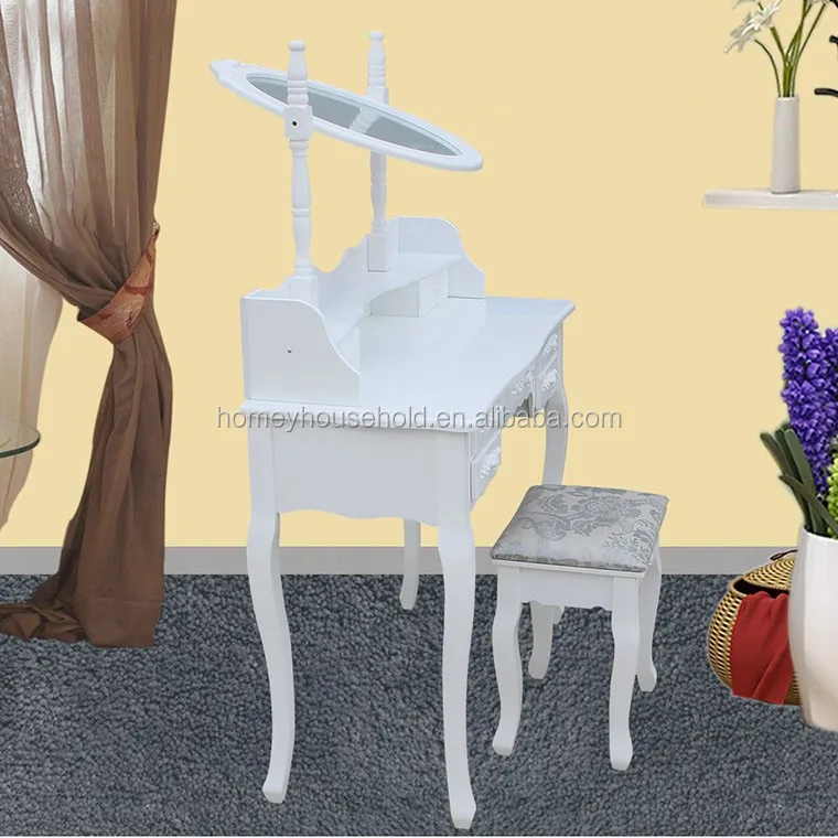 
French Country Chic Style Washed White Swivel Vanity Dresser Table Mirror 