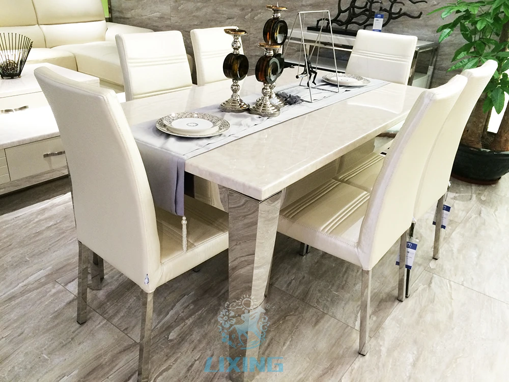 
Mirrored Stainless Steel Luxury Dinning Room Table And Chair Set 