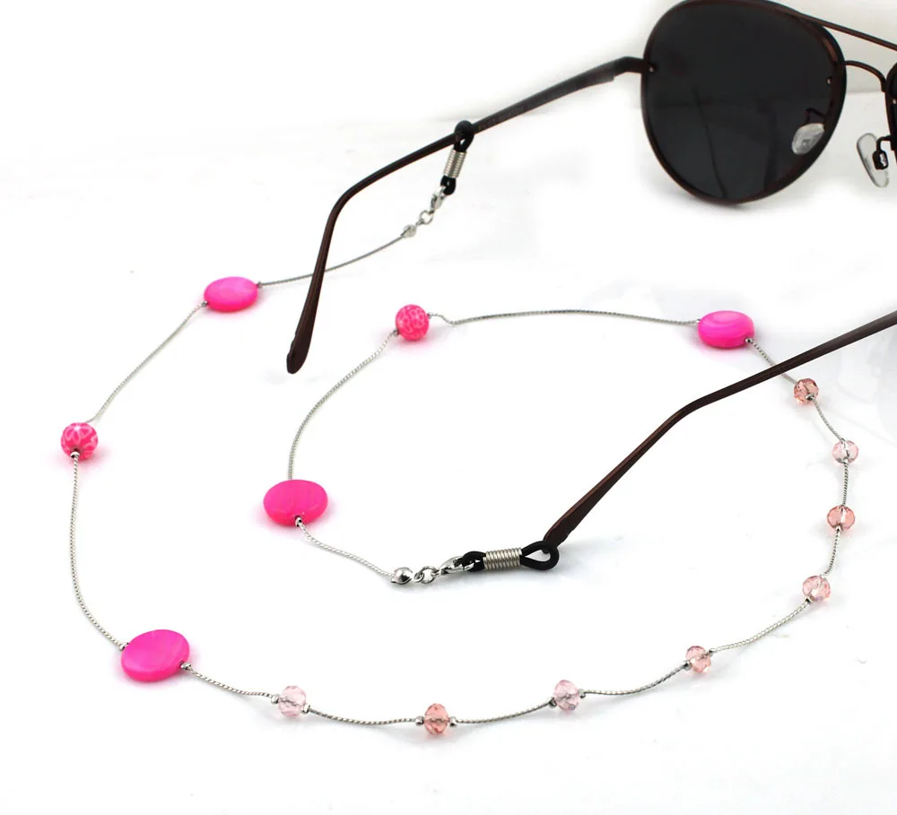Link Chain Crystal Beads Ball  Pink Glasses Chains  Eyeglasses Cord Sunglasses Necklace Band Accessories