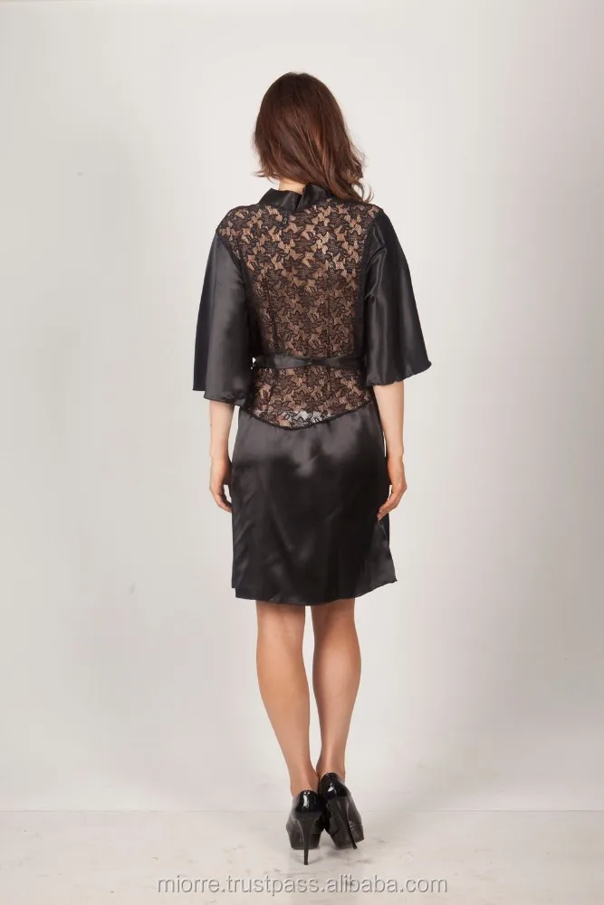 MIORRE BLACK RUCHED SATIN ROBE ,SATIN LINGERIE,