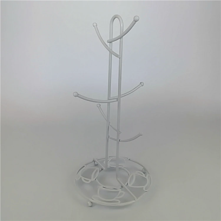 TEAPORT DESIGN WHITE METAL WIRE CUP RACK POWDRE COAT