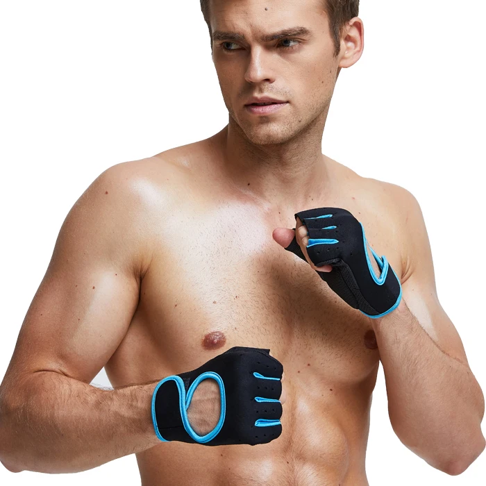 Neoprene Fitness Gloves Weight Lifting Gloves Blue Nylon Gym & Training