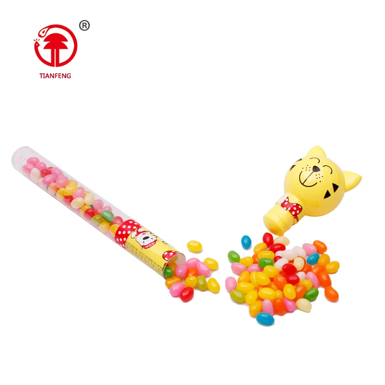 Factory manufacturer good selling halal fruit candy stick soft chewy candy gummy jelly beans cartoon stick for kids