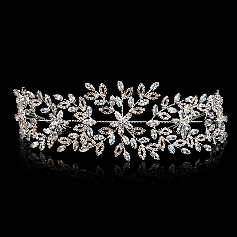 Echsio Women Copper Tiara Crown Fine Sparkling Zircon Jewelry Headpiece Hair Accessory For Wedding Bridal Accessories  BC4688