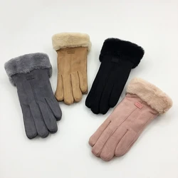 S4287 fashion 2018 women girls suede mittens sports cycling mobile touch warm winter gloves touch screen with sherpa lining