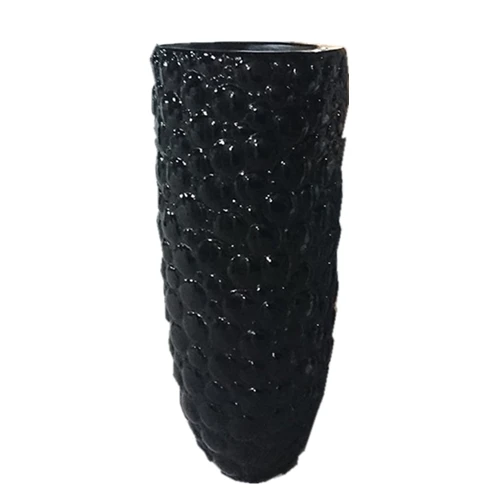 Straight Round Black Long Chinese Flower Vase with Bots