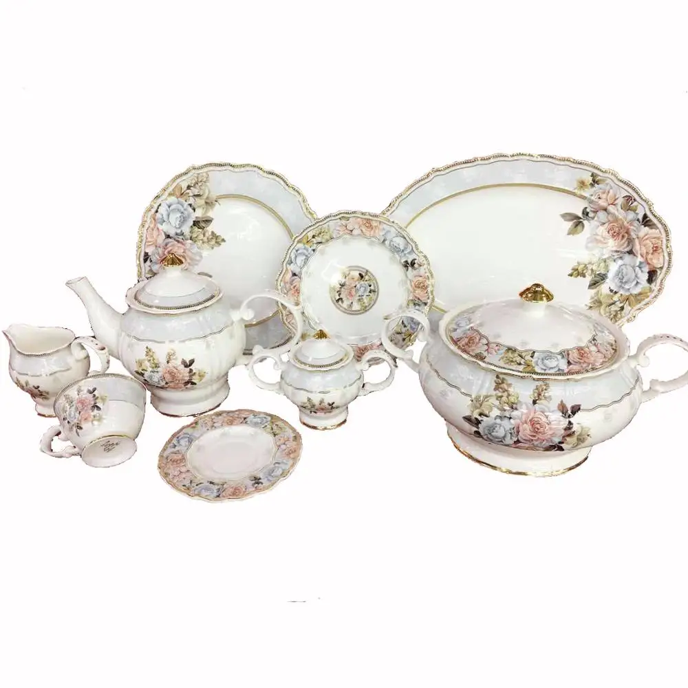 Wholesale Price Custom Design New Bone China Porcelain 24pcs Coffee and Tea Set in Egypt