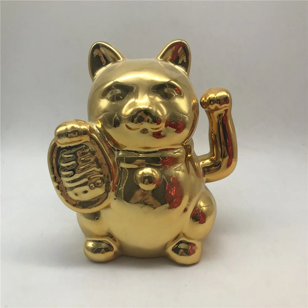 Lucky cat ceramic money piggy bank gold plating porcelain coin bank