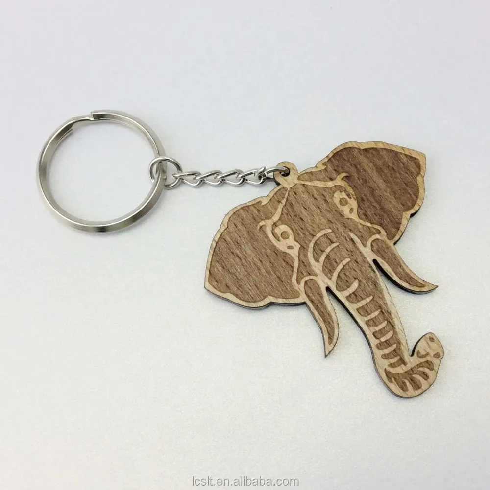 Cheap Custom Laser Engraved Wood Elephant Keychain