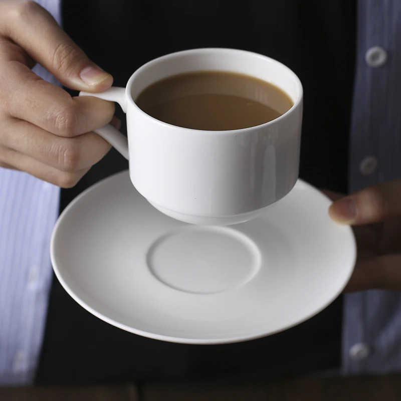 Hotel cafe fine bone china white elegant coffee cup and saucer espresso latte tea cup set