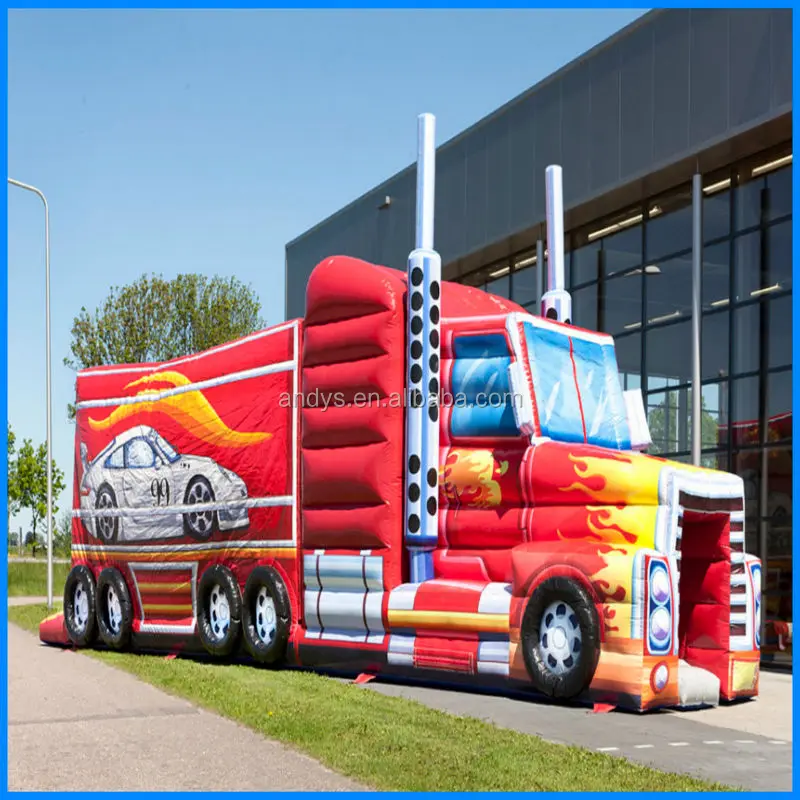Inflatable truck obstacle game fire truck inflatable bounce house,obstacle course for kids