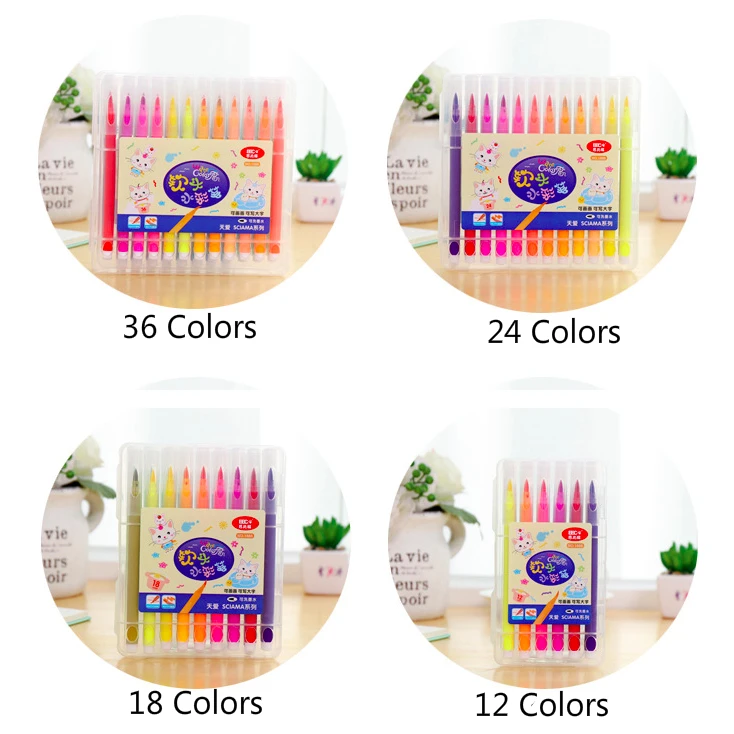 Хит продаж; Каблук 12/18/24/36 цвета кисточек для рисования количество Ручка Комплект наконечник художественный маркер для рисования картина написанная акварелью мягкая гибкая ручка канцелярская бумага для детей