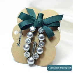 pearl rhinestone and dacron bow tie Alloy iron clip hair barrette for bangs