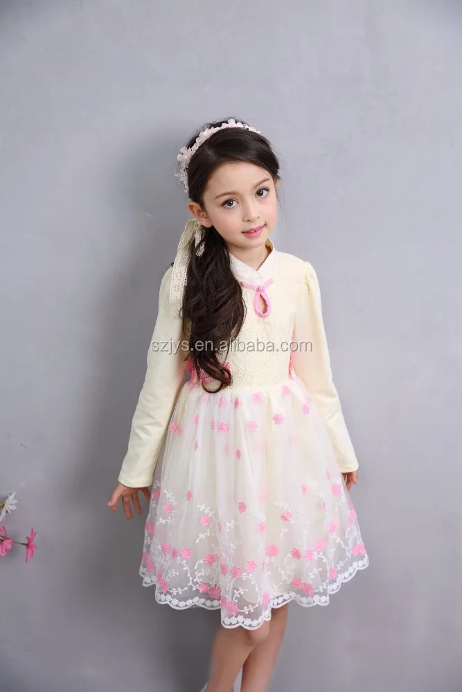 New design Chinese style long sleeve flower girl dress