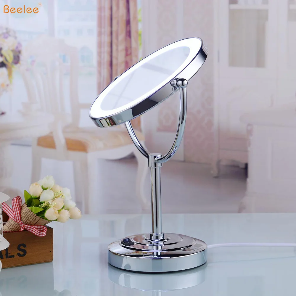 Beelee M3028TF Double Side 5X Magnifier Makeup Table Mirror with LED Lighted For Hotel Bathroom