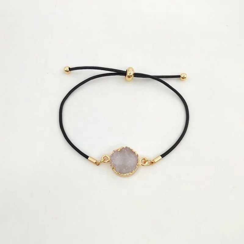 
black leather gold charm bracelet femme colourful resin adjustable size 