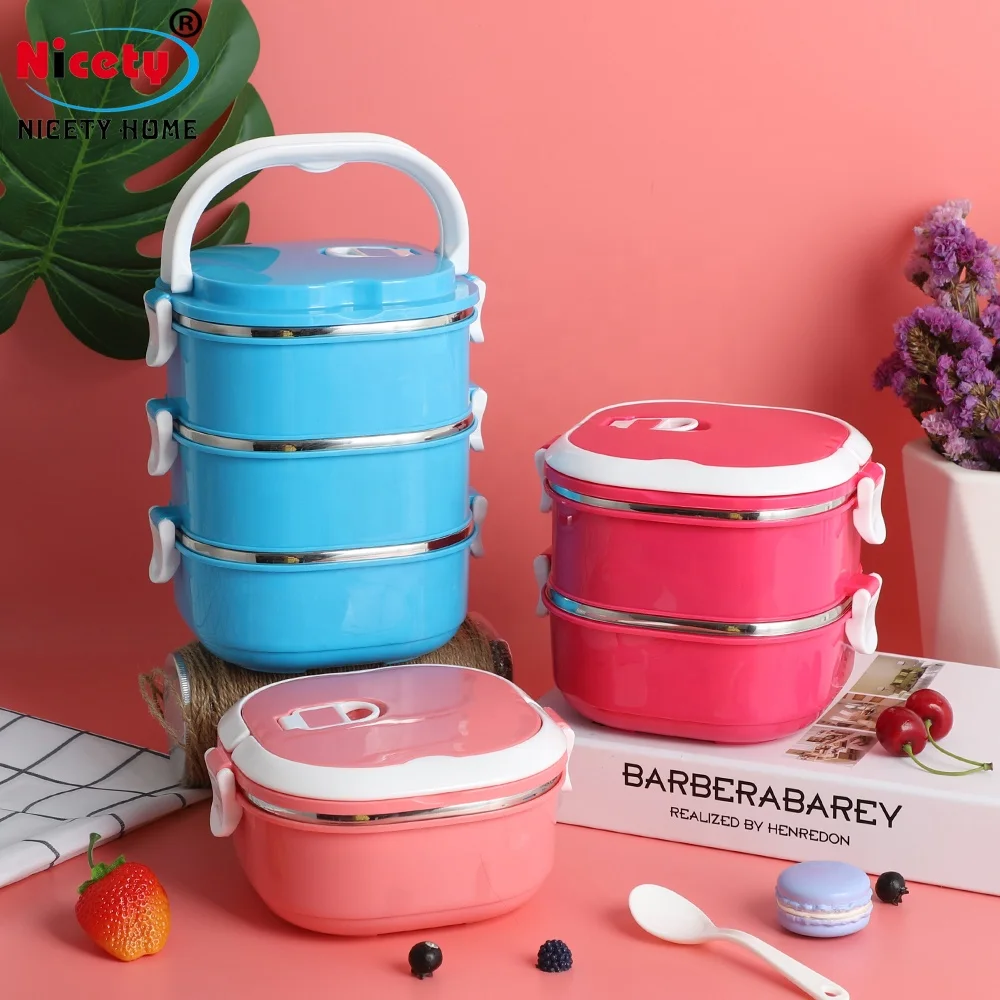 wholesale breathable holes seal 3 layer plastic-steel lunch box sus 201 stackable lunchbox with handle food container
