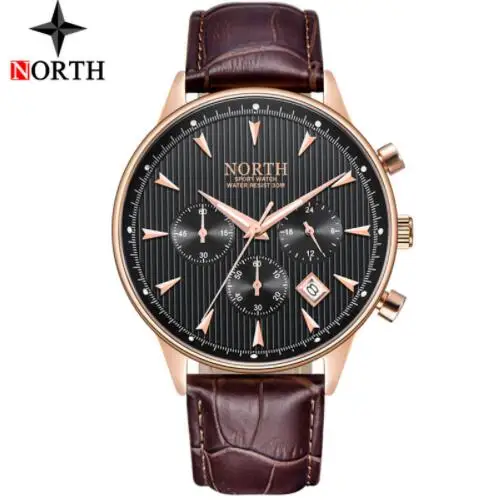 Luxury Brand NORTH Men Watches Auto Date Chronograph Working Quartz Watch Men Gold Casual Sport  Wrist Watch NW7722