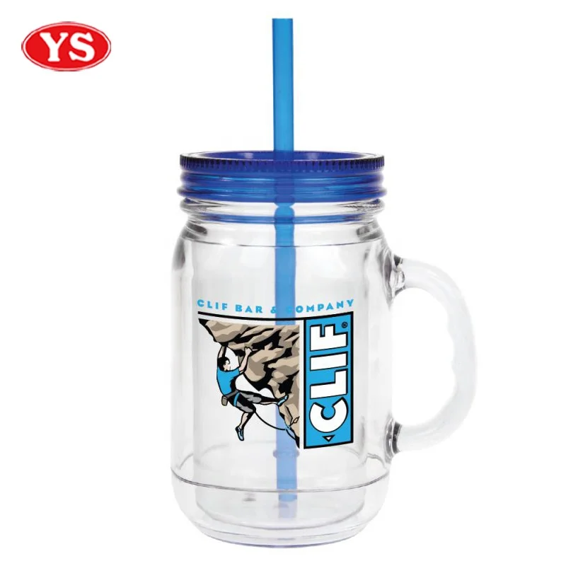 Персонализированные 20oz. Пластиковая двойная настенная банка с ручкой и соломой