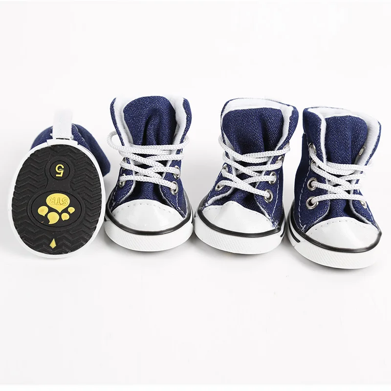 4pcs/lot Pet Dog Cat Footwear Dog Walking Sneaker Jeans Shoes Denim Dog Shoes