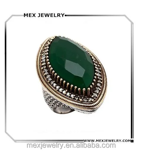 Latest design silver plated turkish ottoman hurrem sultan Ring With Green Onyx Gemstone