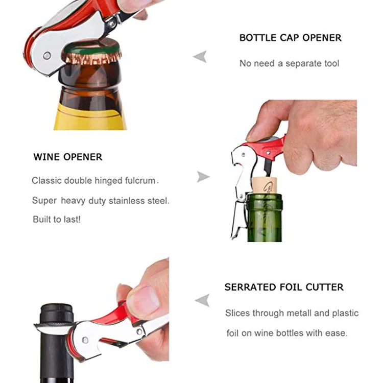 4Pcs Stainless Steel Wine Tool Kit Bottle Opener Corkscrew Set With Wine Stopper Pourer Drip Ring
