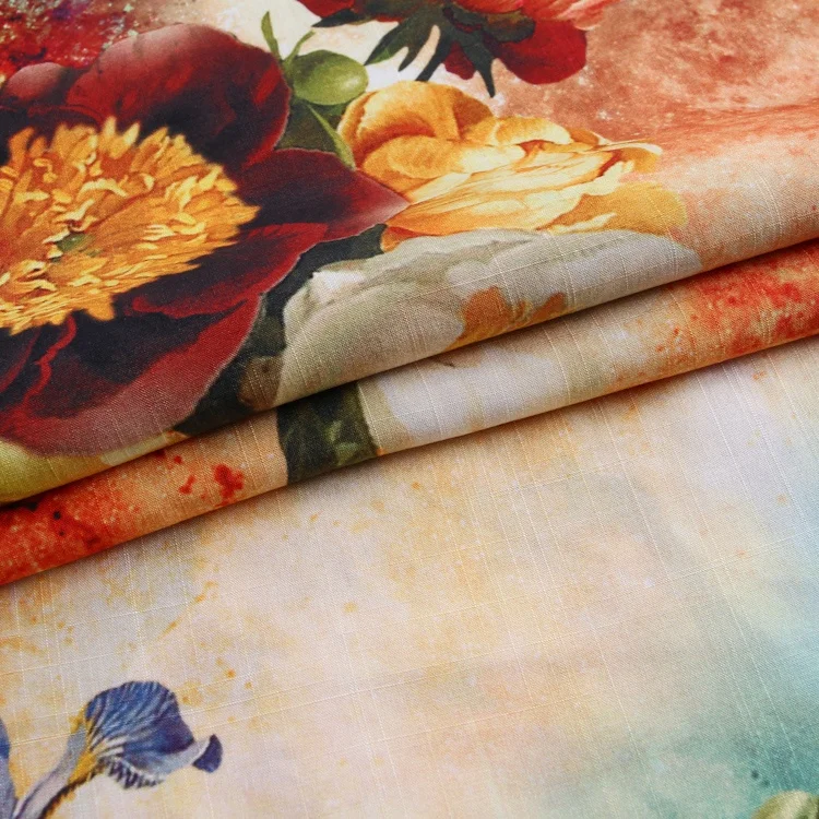 
Air jet color floral pattern soft touch stock printed 100% rayon fabric for beautiful dress 