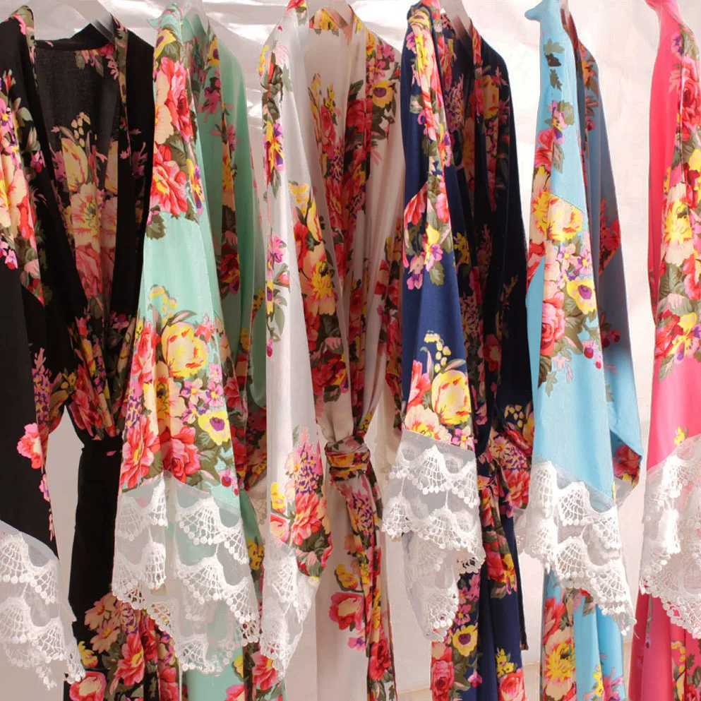 Silky Satin big one size lace trim robe