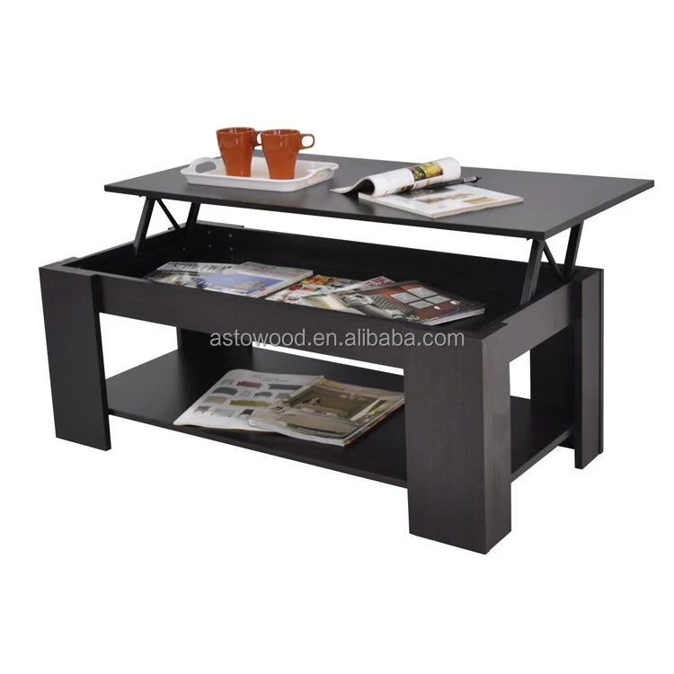 Melamine Wood Coffee Table in Black Color with  Lift Up Top