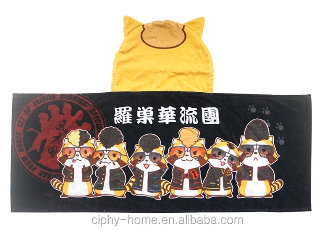 
Carton design 100% cotton velour terry digital photo print hooded towel for children baby 