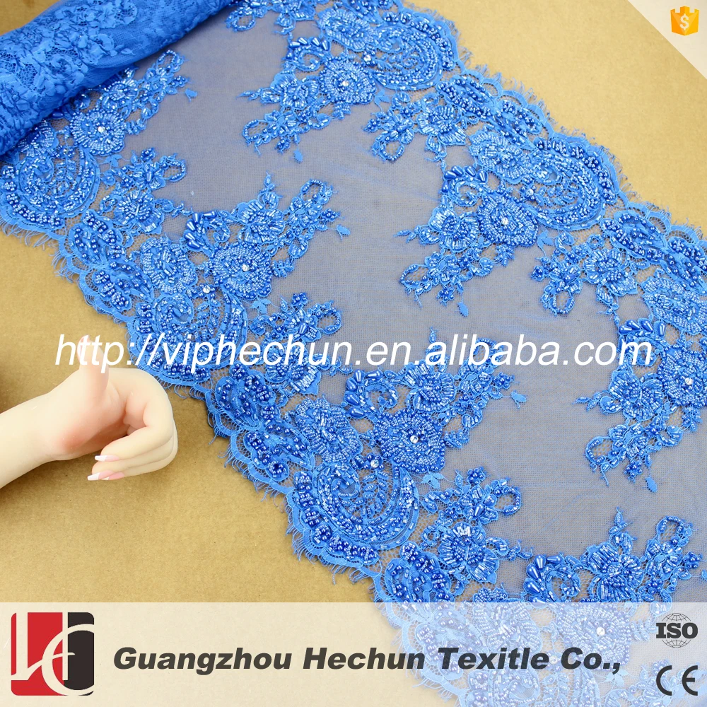HC-1424 HeChun cheap soluble beaded lace beautiful blue eyelash lace