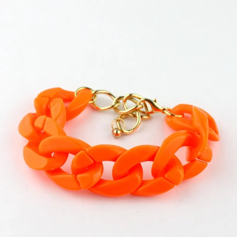 Latest New Design Bohemian Fashion Neon Colorful Acrylic Resin Plastic Chain Lightweight Bracelets & Bangles
