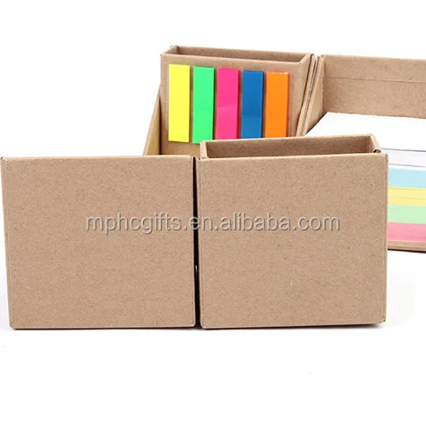
Custom Printed Promotional Foldable Square Cube Kraft Paper Sticky Note Memo Pad Box with Pen holder 
