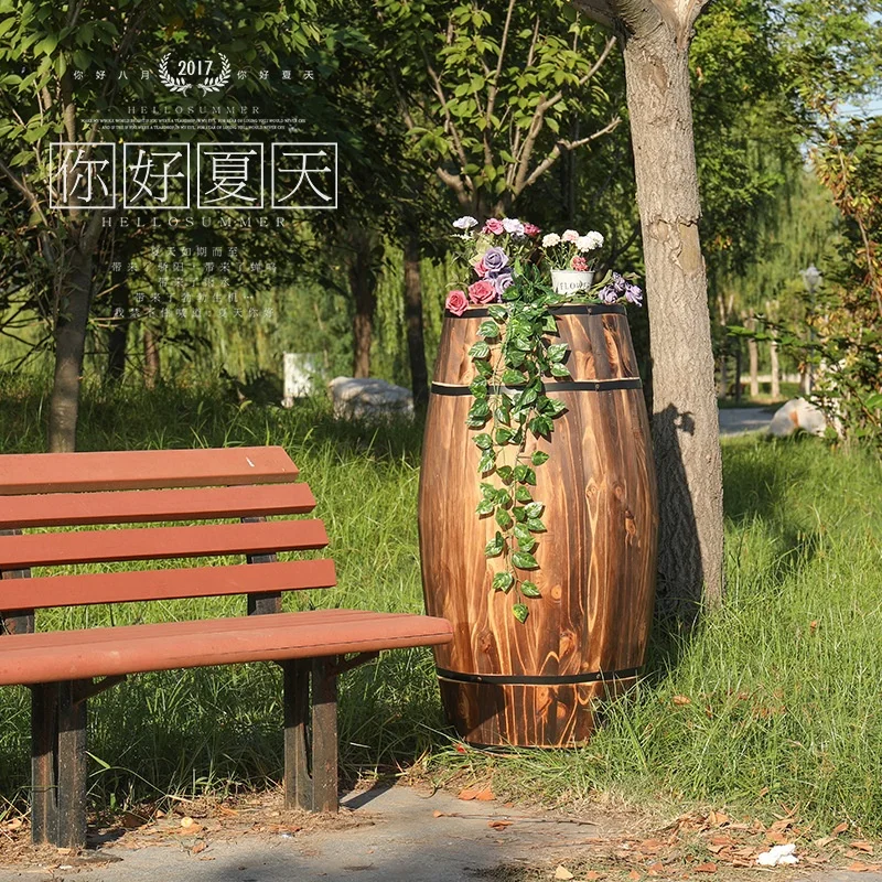 Wholesale Customized Charring Oak Wooden Barrel Decoration Big Wood Barrel