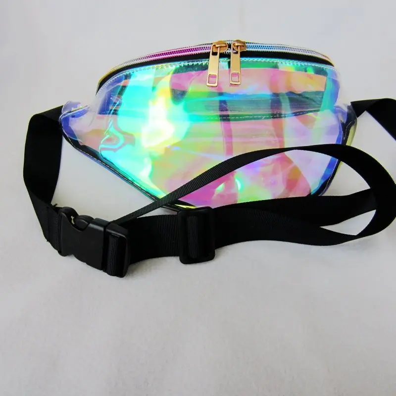 wholesale girl transparent waist bag neon laser holographic glitter pvc clear fanny pack